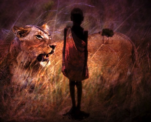 Boy and Lion, Narobi, Kenya. 1977